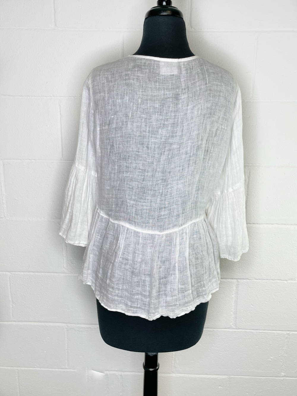 Click By Color Me Cotton White 100% Linen Peplum Blouse - Picture 3 of 6